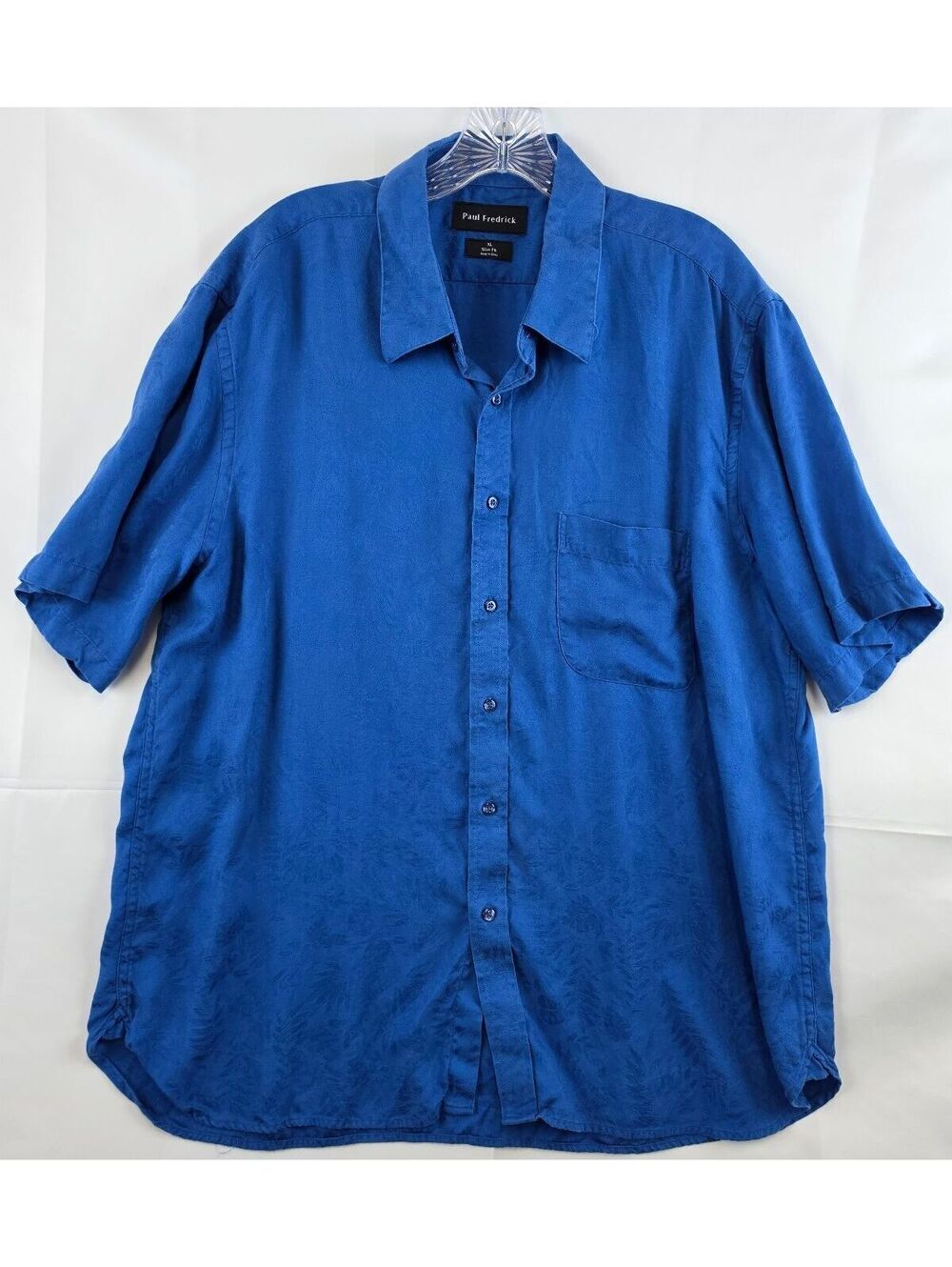 Paul Fredrick XL Slim Fit Blue Short Sleeve Button-Up Shirt, 100 Lyocell